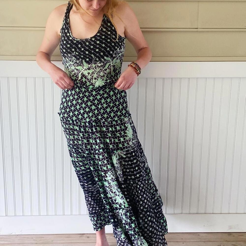 POUPETTE ST. BARTH green and black floral tiered maxi dress
